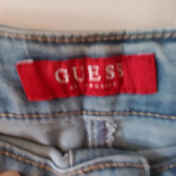 Guess Women's Blue Denim Mini Skirt Embroidered Floral Applique Button Up Size L - Picture 8 of 13